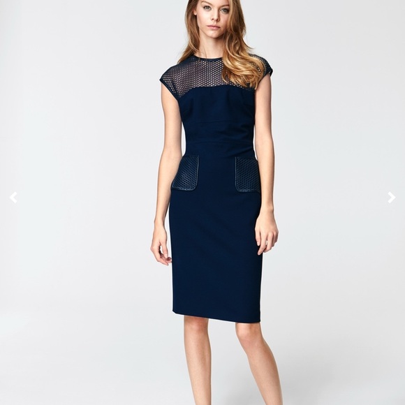 Escada Dresses & Skirts - ❄️☀️Escada Navy Midi Dress with Mesh Detail